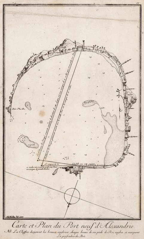 Kort og plan over havnen i Alexandria, Egypten af English School
