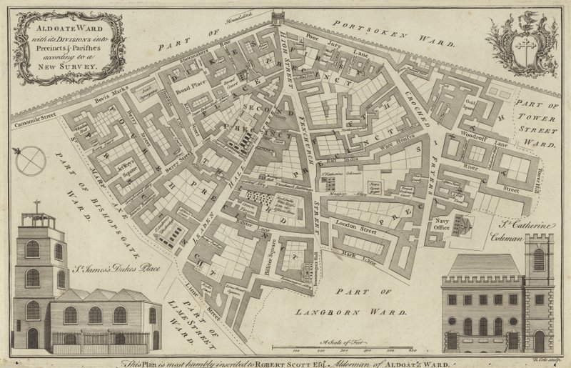 Kort over Aldgate Ward, London af English School