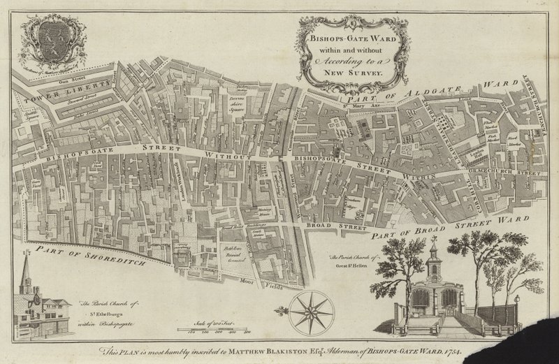 Kort over Bishopsgate Ward, London af English School