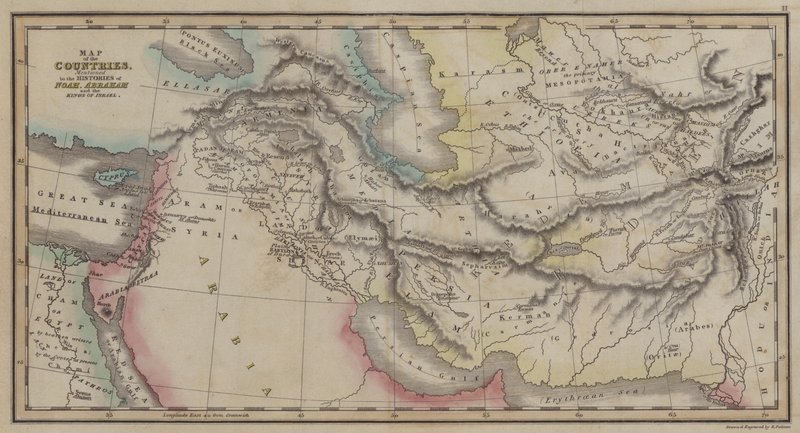 Kort over lande, nævnt i historierne om Noah, Abraham og Israels konger (farvet indgravering) af English School