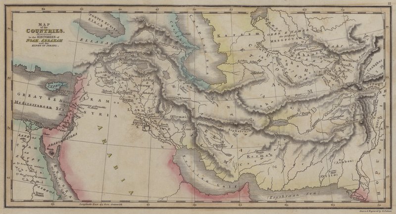 Kort over lande, nævnt i historierne om Noah, Abraham og Israels konger (farvet indgravering) af English School