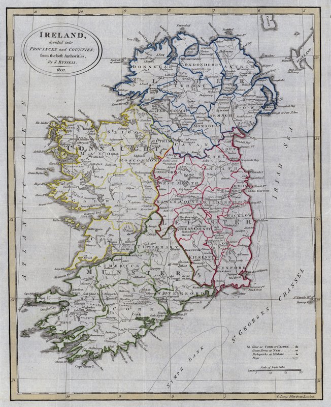 Kort over Irland (farvet gravering) af English School