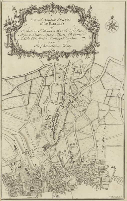 Kort over Islington, Clerkenwell, Holborn og Finsbury af English School