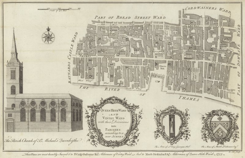 Kort over Queenhithe og Vintry wards, London af English School