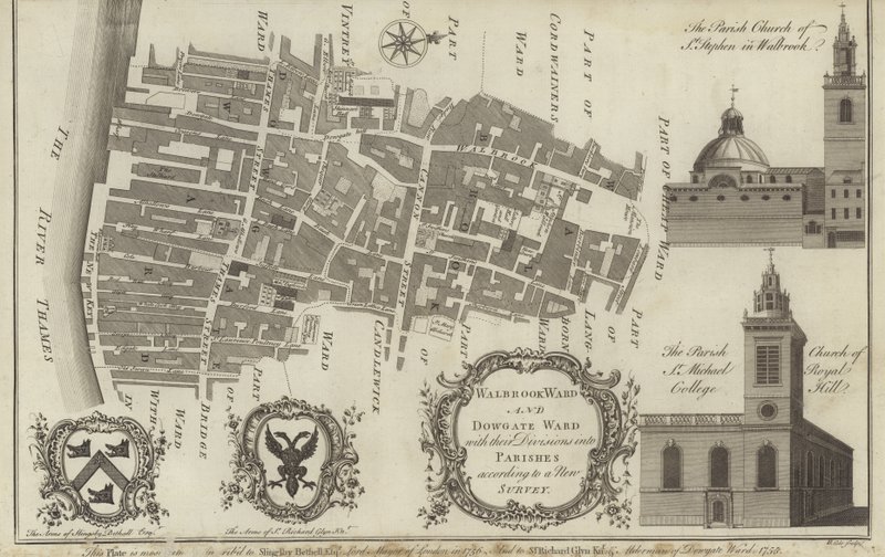 Kort over Walbrook Ward og Dowgate Ward, London af English School