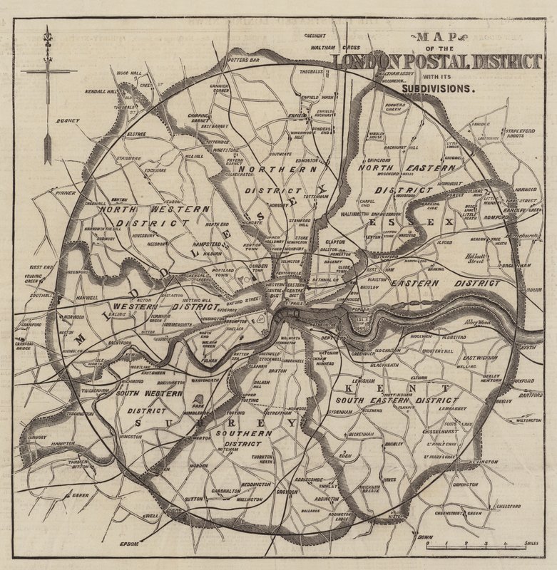 Kort over Londons postdistrikter (gravering) af English School