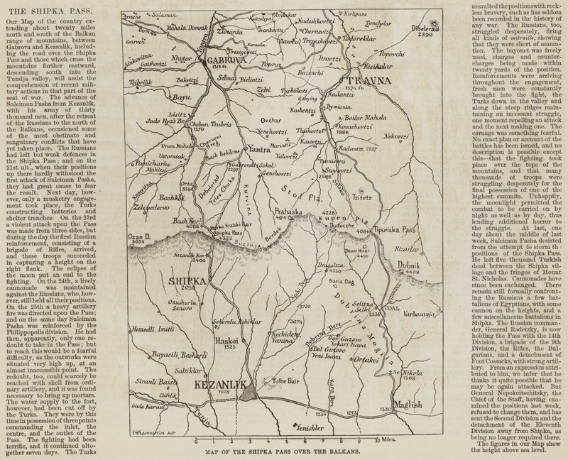 Kort over Shipka-passet over Balkan (gravering) af English School