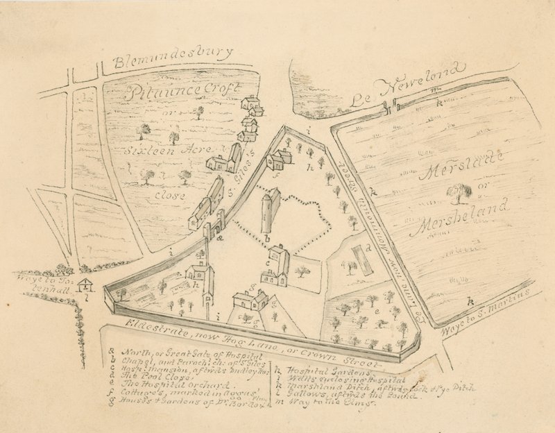 Kort over sognet St Giles in the Fields, London af English School