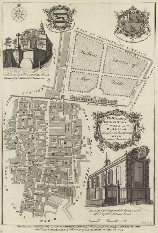 Kort over afdelingerne i Coleman Street og Bassishaw, London af English School