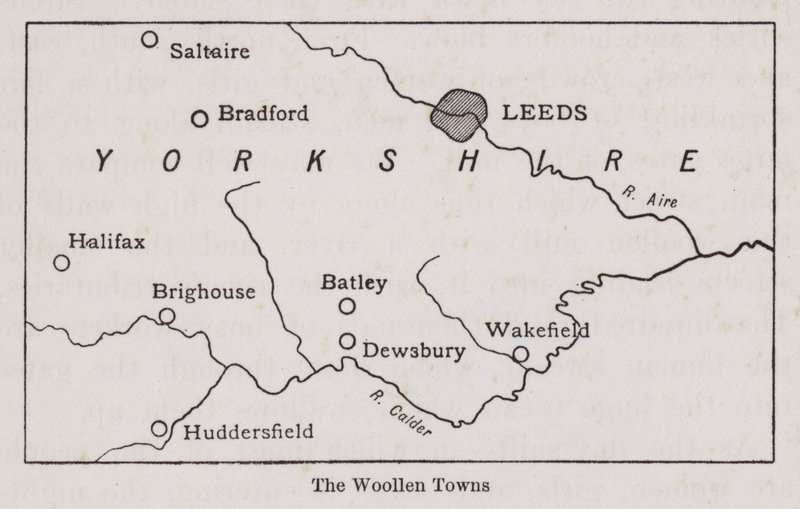 Kort, der viser de uldne byer i Yorkshire (litho) af English School