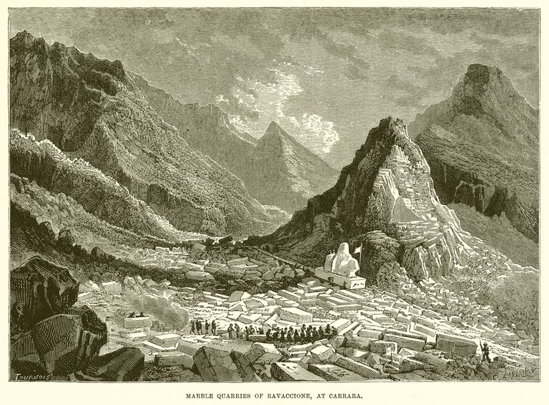 Marmorbrud i Ravaccione, ved Carrara (gravering) af English School