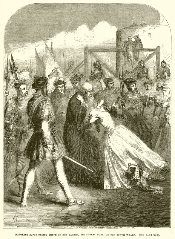 Margaret Roper tager afsked med sin far, Sir Thomas More, på Tower Wharf af English School
