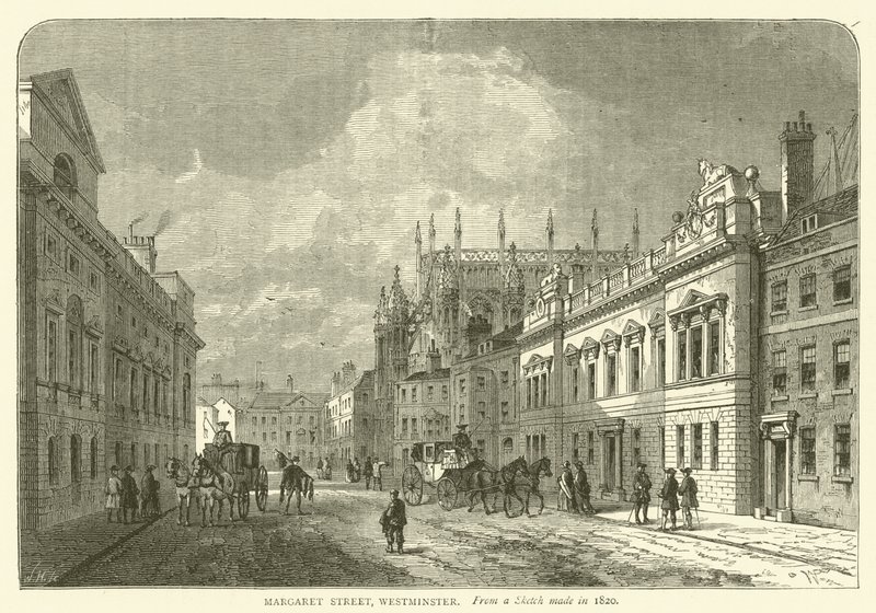 Margaret Street, Westminster, fra en skitse lavet i 1820 (gravering) af English School