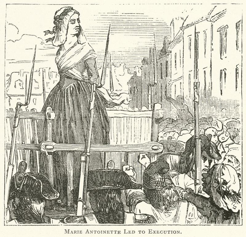 Marie Antoinette ført til henrettelse (kobberstik) af English School