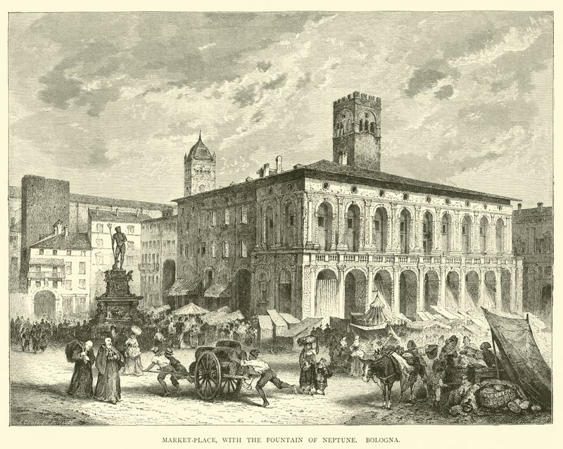 Markedsplads med Neptun-fontænen, Bologna af English School