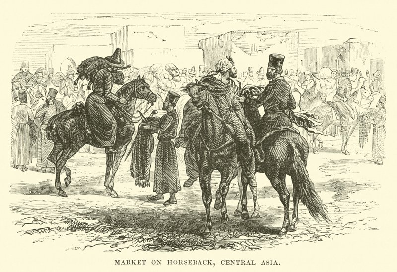 Market on horseback, Central Asia  af English School