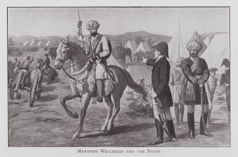Marquess Wellesley and the Nizam (litho) af English School