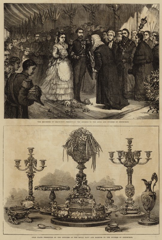 Ægteskab mellem Maria Alexandrovna og hertugen af Edinburgh (stik) af English School