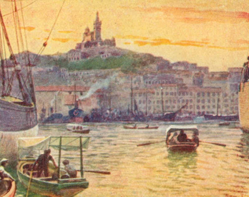 Marseilles fra havnen (farvelitografi) af English School