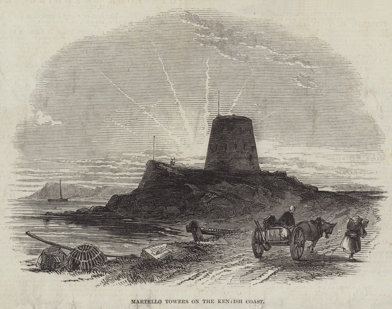 Martello Towers på Kentish Coast (gravering) af English School