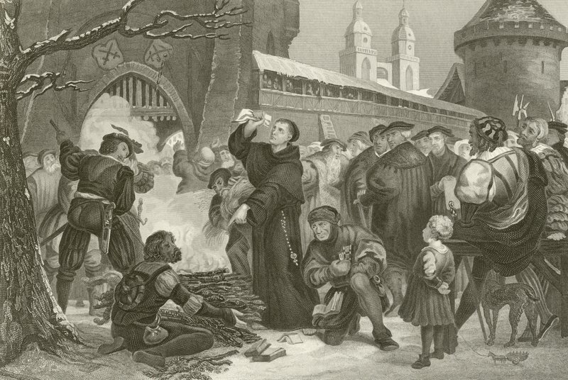 Martin Luther brænder pavens tyr af English School