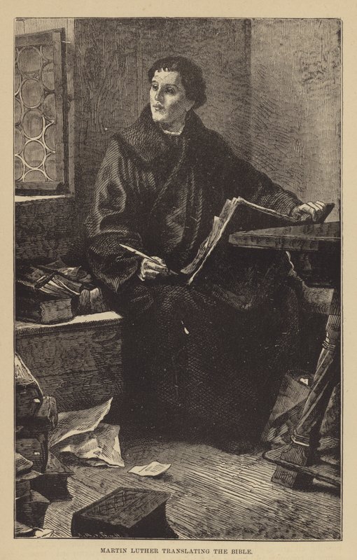 Martin Luther oversætter Bibelen (gravering) af English School