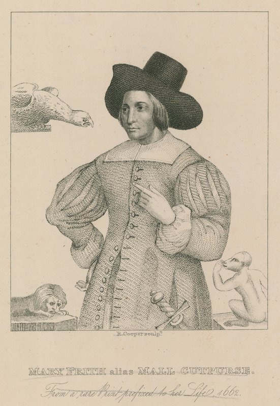 Mary Frith, alias Moll Curpurse, fra et sjældent tryk med præfikset til hendes liv, 1662 af English School