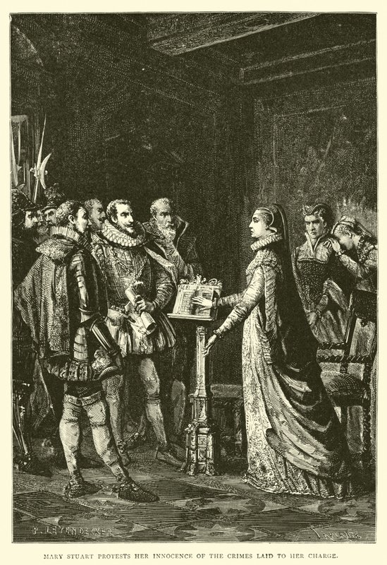 Mary Stuart protesterer mod sin uskyld over for de forbrydelser, der er anklaget for hende af English School