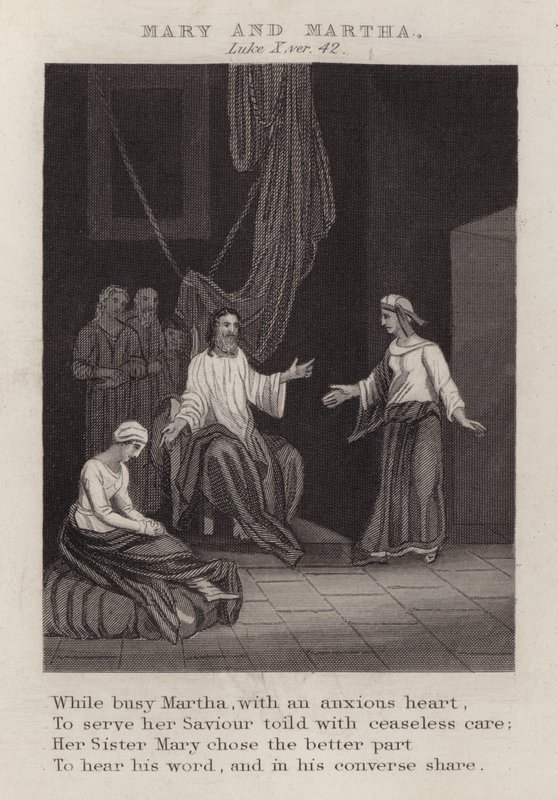 Mary og Martha, Luke X, ver 42 (gravering) af English School