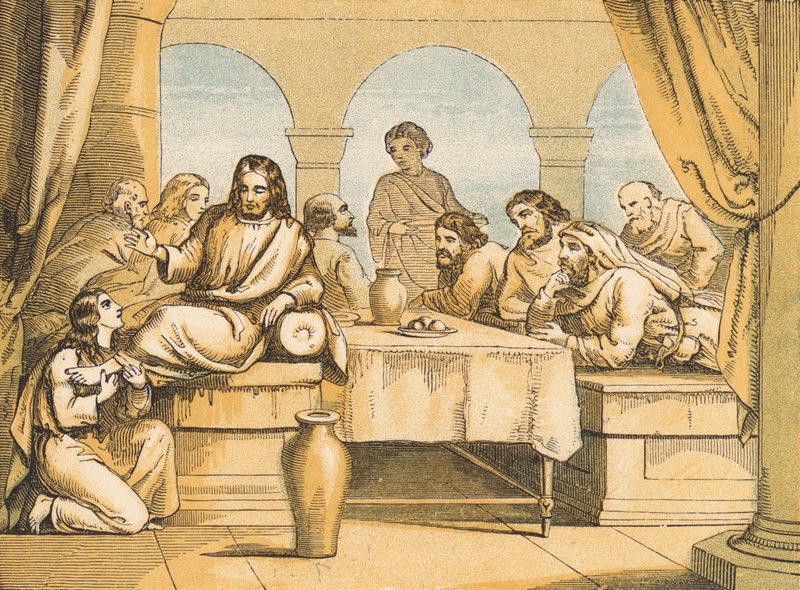 Maria salver Jesu fødder (farvet indgravering) af English School