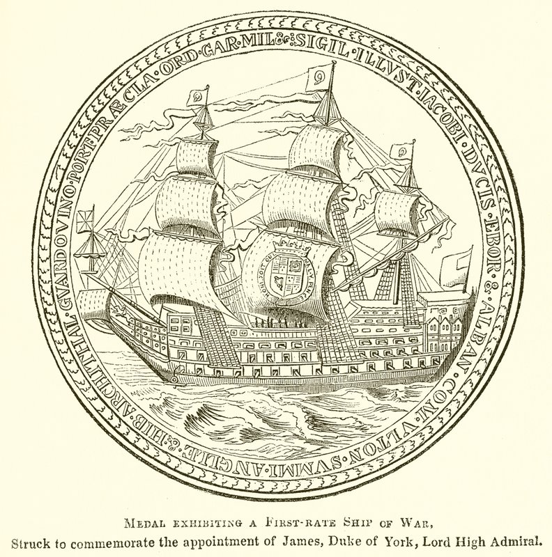Medalje, der udstiller et førsteklasses krigsskib af English School