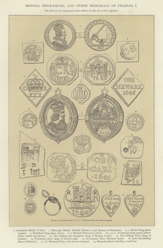 Medaljer, belejringsstykker og andre mindesmærker for Charles I af English School