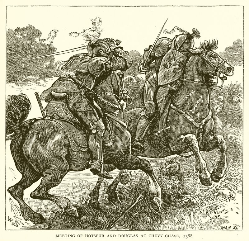 Møde mellem Hotspur og Douglas i Chevy Chase, 1388 af English School