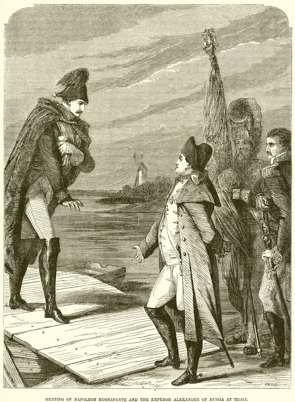 Møde mellem Napoleon Buonaparte og kejser Alexander af Rusland i Tilsit af English School