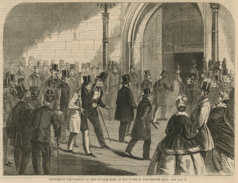 Medlemmer af Commons ved den private dør til huset i Westminster Hall af English School