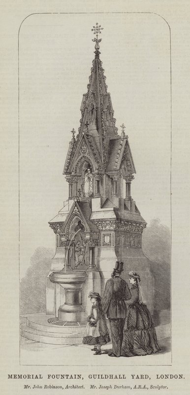 Memorial Fountain, Guildhall Yard, London, hr. John Robinson, arkitekt, hr. Joseph Durham, ARA, billedhugger (gravering) af English School
