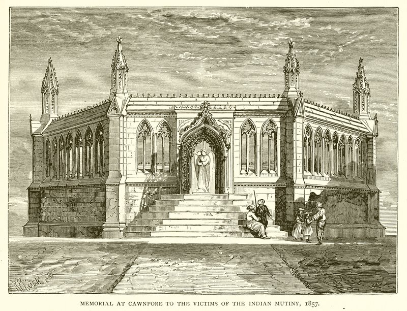 Mindesmærke ved Cawnpore for ofrene for det indiske mytteri, 1857 af English School