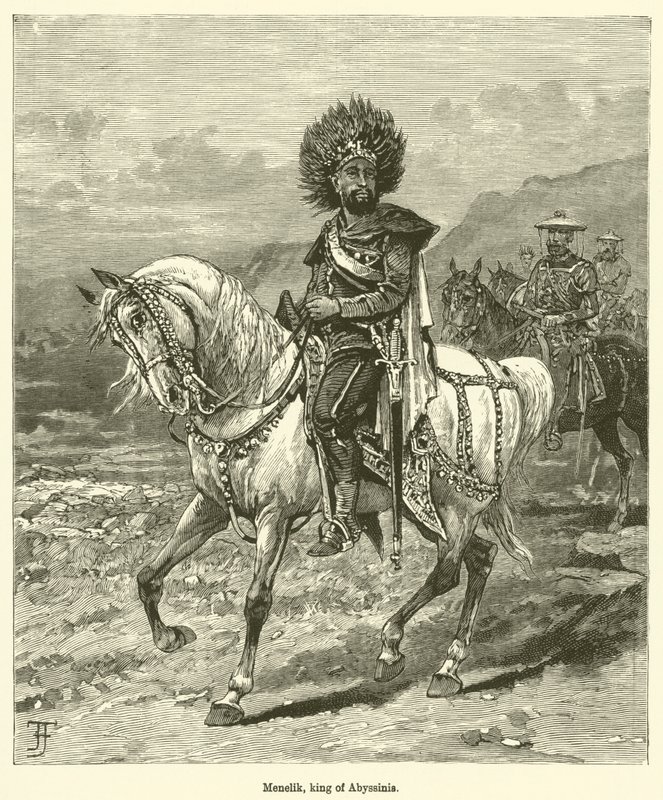 Menelik, konge af Abessinien (gravering) af English School
