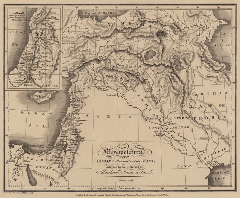 Mesopotamien med Kanaan og andre dele af Østen, tilpasset Abrahams, Isaks og Jakobs historie (gravering) af English School