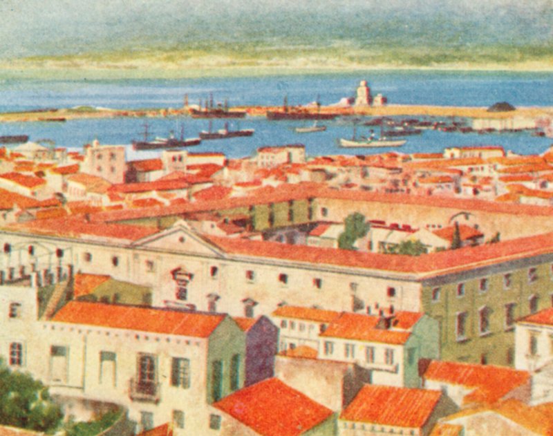 Messina, byen og strædet (farvelitografi) af English School