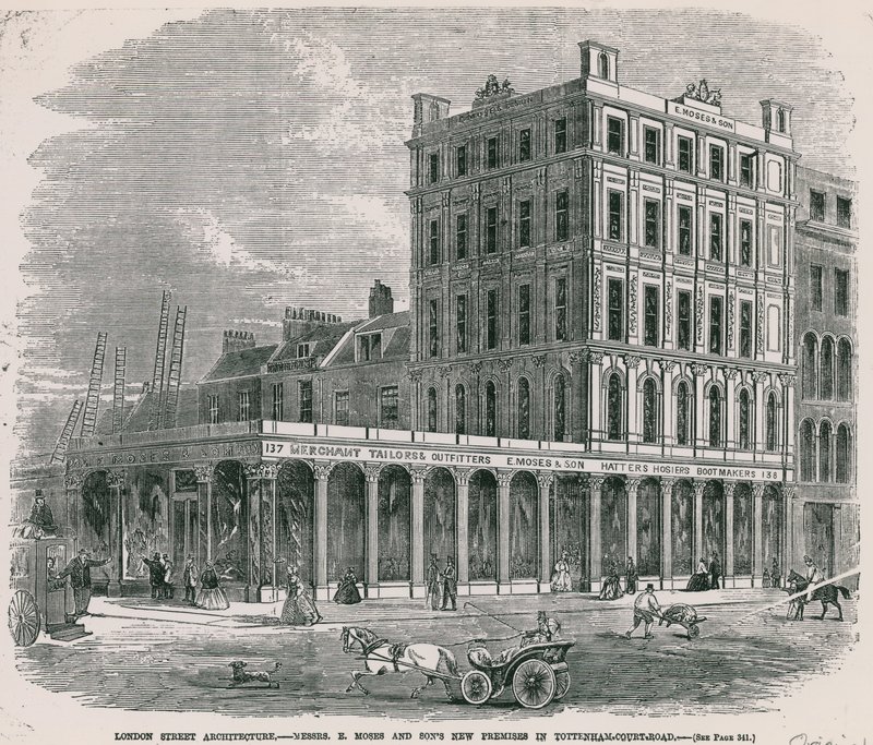 Mrs E Moses and Sons nye lokaler i Tottenham Court Road, London af English School