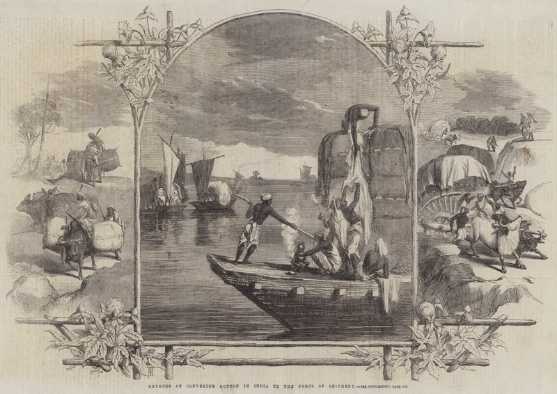 Metoder til at transportere bomuld i Indien til forsendelseshavnene (gravering) af English School