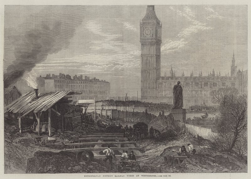 Metropolitan District Railway Works at Westminster (gravering) af English School