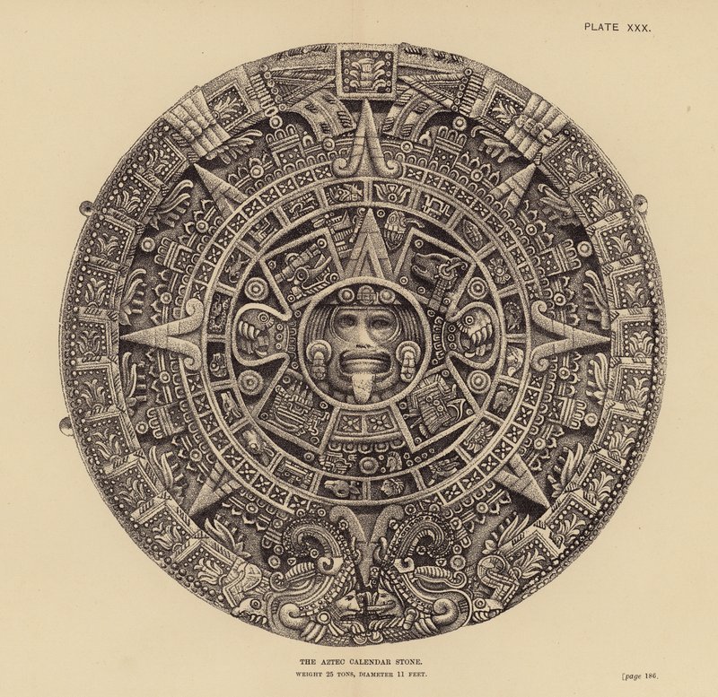 Mexico: Den aztekiske kalendersten (gravering) af English School