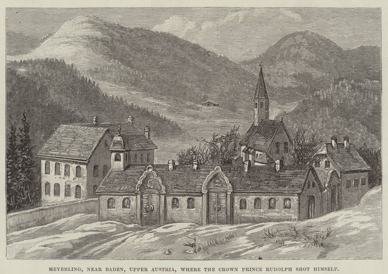 Meyerling, nær Baden, Øvre Østrig, hvor kronprins Rudolph skød sig selv (gravering) af English School