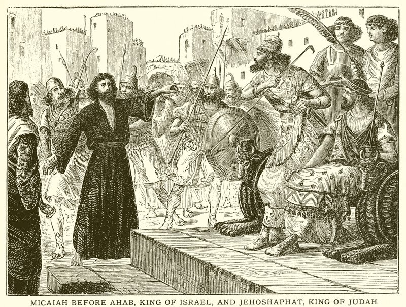 Mika foran Akab, Israels konge, og Josafat, Judas konge af English School