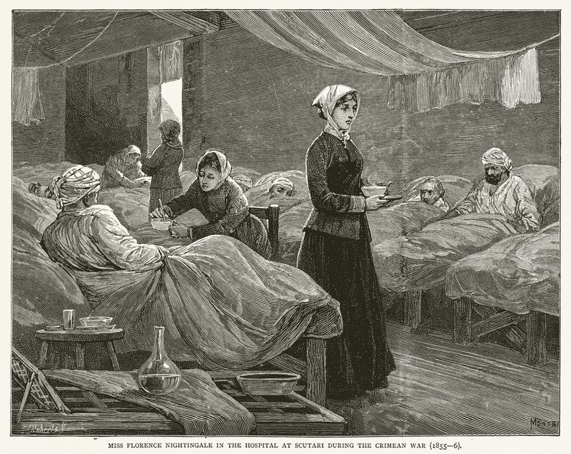 Frøken Florence Nightingale på hospitalet i Scutari under Krimkrigen (1855--6) af English School