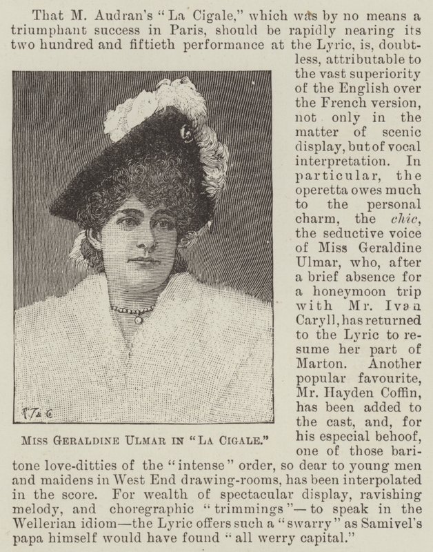 Miss Geraldine Ulmer i "La Cigale" (gravering) af English School