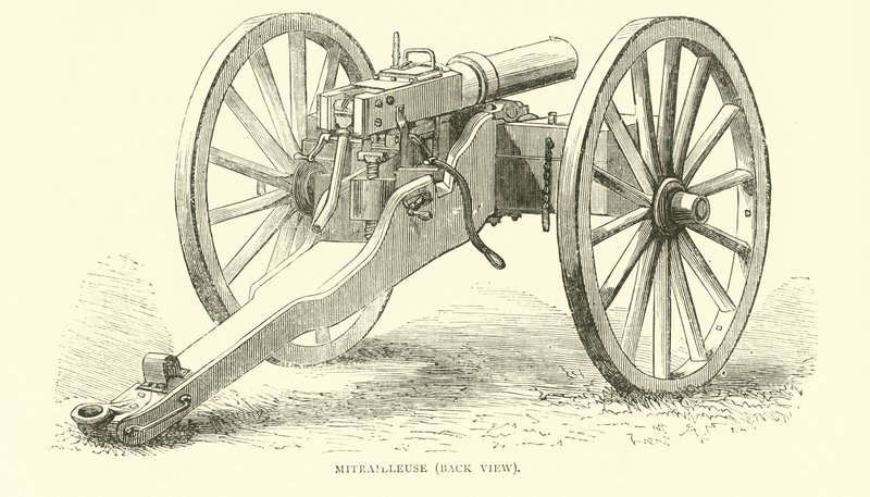 Mitrailleuse, set bagfra, august 1870 af English School
