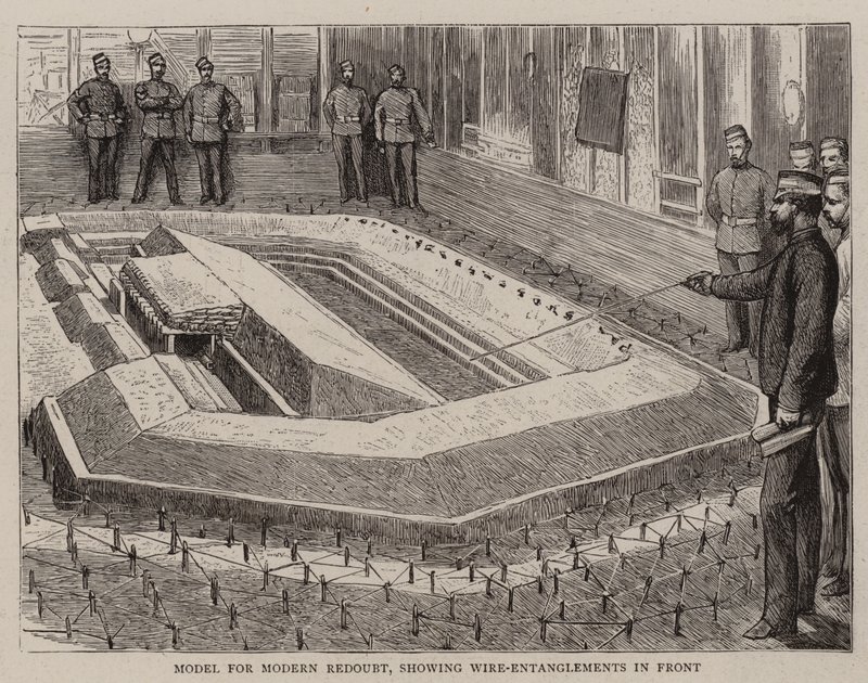 Model for Modern Redoubt, der viser Wire-Entanglements foran (gravering) af English School